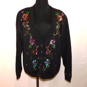 Exclusive Imports Vintage Sequin Floral Cardigan Sweater Size Medium